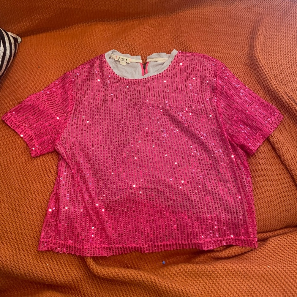 Sequin PINK POL Top With Zipper . Barbiecore goodness!